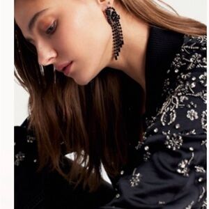 Free People Black feel the rhythm rhinestone Earrings. NWT